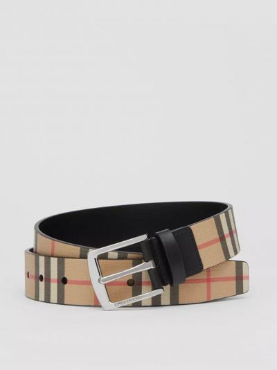 Burberry Vintage Check E-canvas And Leather Belt Archive Beige